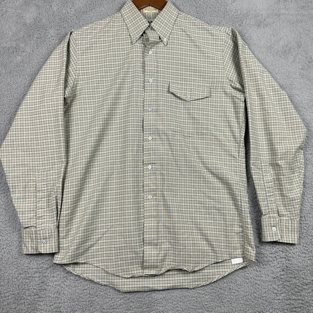 L.L. Bean Tattersall Button Down Shirt Mens 16-35 Tan Long Sleeve Made In USA